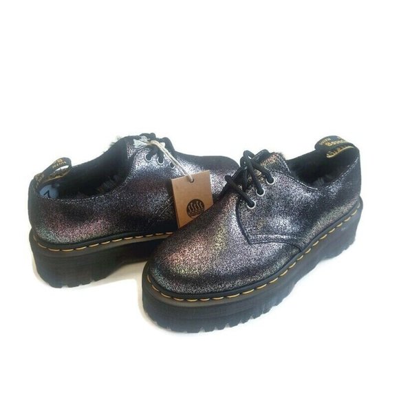 Dr Martens 1461 Quad Fur Lined Platform Shoes Womens Sz 7 Black Silver Metallic - Picture 9 of 9